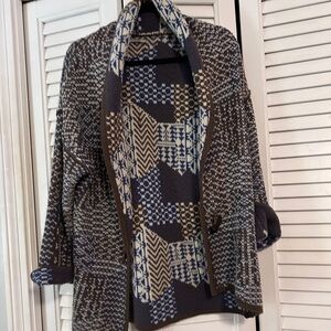 Rubbish Blue and Cream Geometric Cardigan